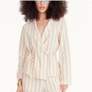 J. Crew Shirt Women's Striped Oversized Wrap Tie Top in Cream and Pink